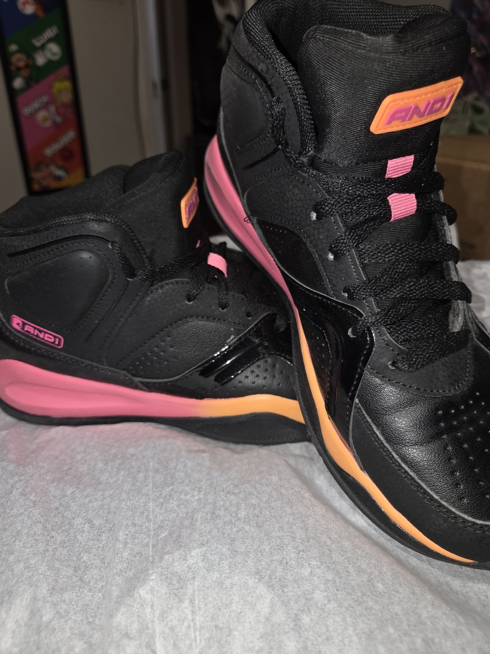 AND1 Women's High-Top Basketball Shoes - Black Pink Orange - Size 8.5  Worn Once